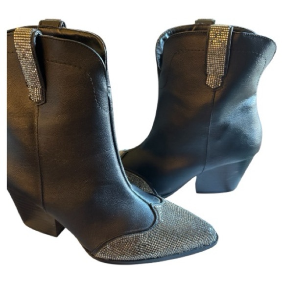 Black Rhinestone Women's Ankle Boots - Picture 5 of 7